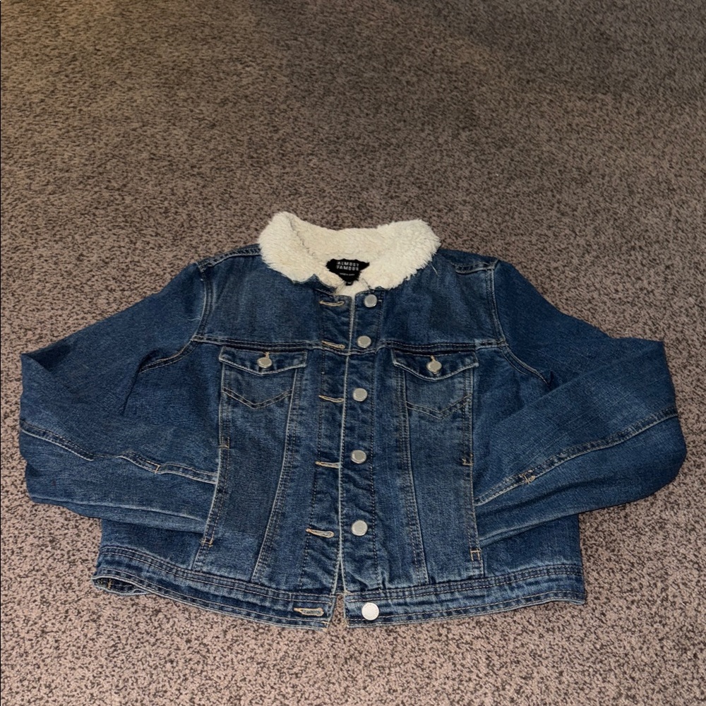 Almost Famous Blue Denim Jacket with White Fleece Collar